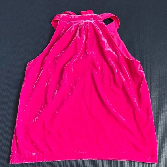 J. Crew Bright Pink Crushed Velvet Bow Tie Halter Top, Medium, EC - Picture 5 of 6